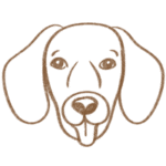 A hand-drawn sketch of a dog's head resembling a hound by Hippie Hounds Dog Grooming & Self-Wash in Lynnwood, WA.