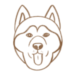 A hand-drawn sketch of a dog's head resembling a Husky by Hippie Hounds Dog Grooming & Self-Wash in Lynnwood, WA.