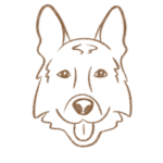A handrawn icon of a dog's head resembling a Shepard by Hippie Hounds Dog Grooming & Self-Wash in Lynnwood, WA.